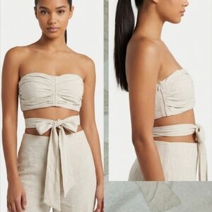 4th & Reckless Oatmeal Linen-Look Ruched Wrap Bandeau Top - XS